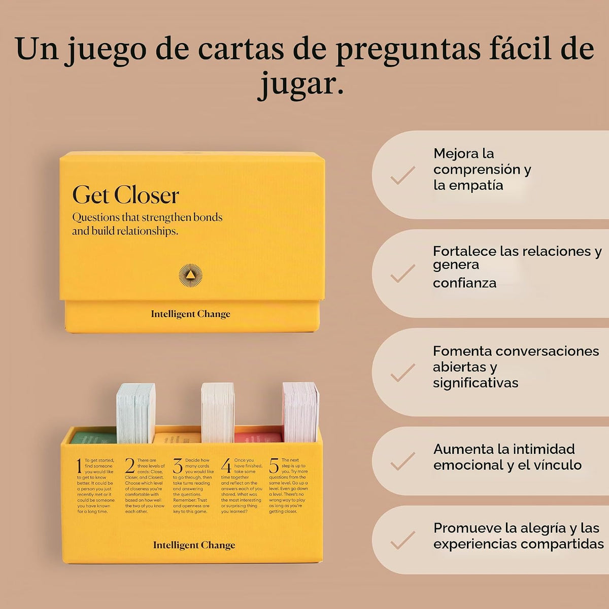 Intelligent Change Juego de cartas Get Closer Social Bonding, iniciadores de conversación con preguntas y actividades divertidas, juegos de conversación para adultos, juego rompehielos con 100