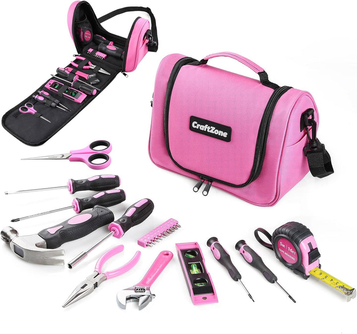 Juego de herramientas rosa, bolsa de herramientas para mujer con co...
