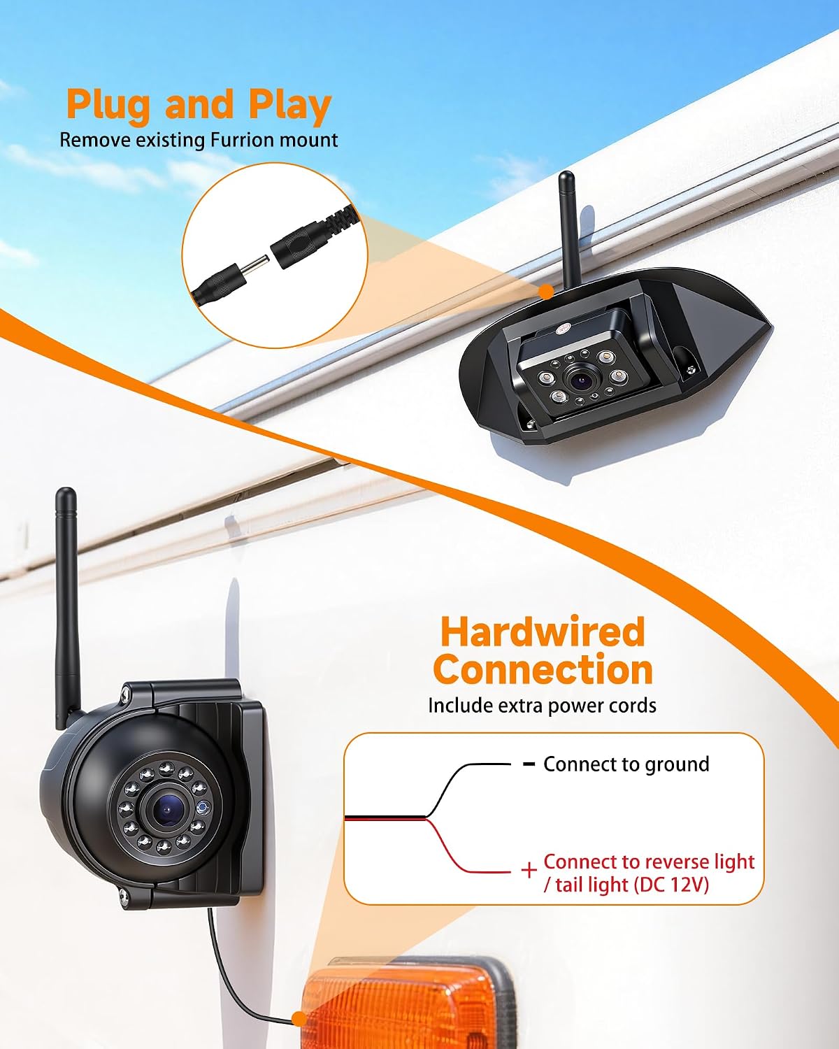Sistema inalámbrico de cámara de respaldo para RV, Plug & Play para Furrion