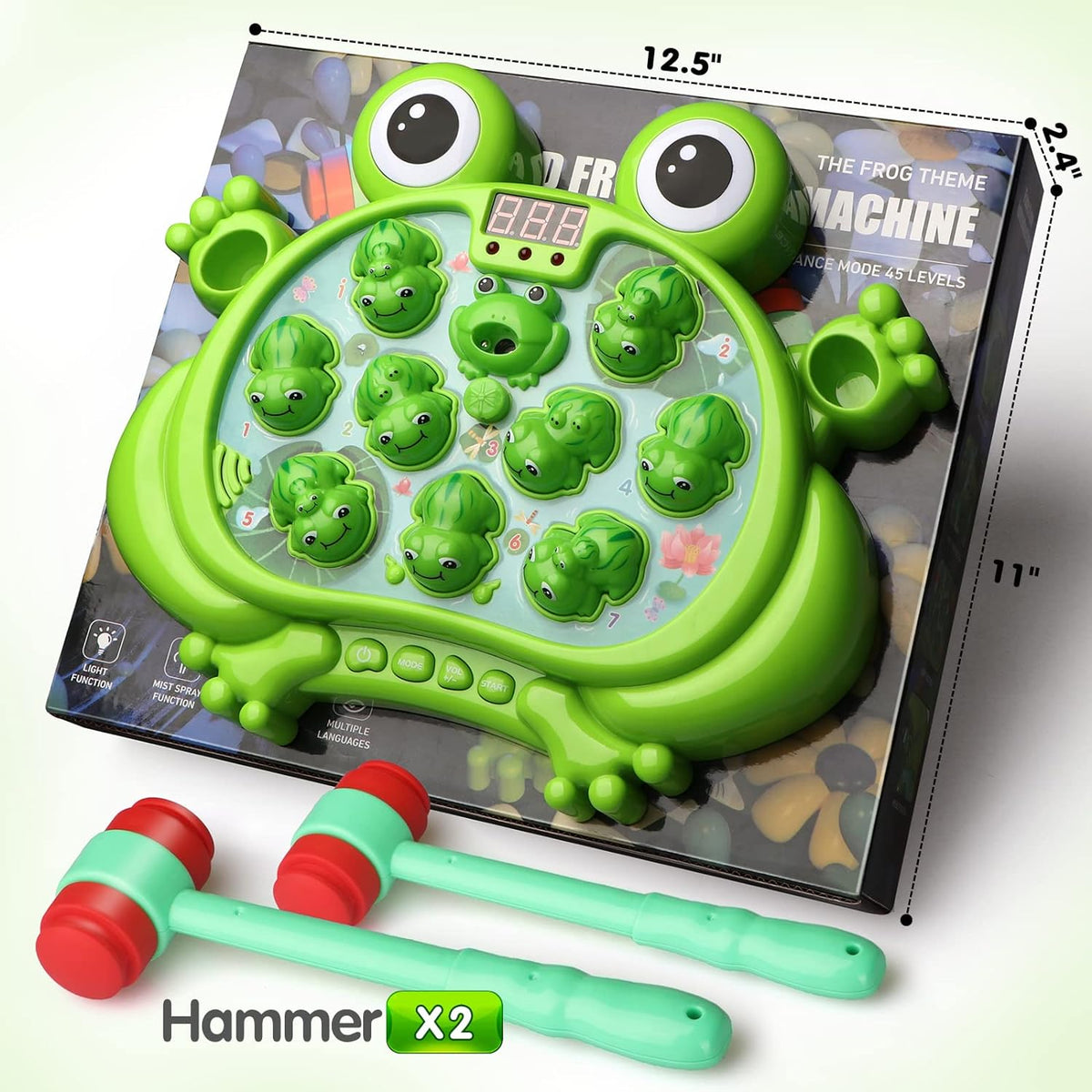 HopeRock Juguetes para niños de 2, 3, 4, 5 años, juguetes para niños pequeños de 2 a 4 años, juego de golpear a la rana, con 5 modos, 45 niveles, 9 música, rociador y luz, juguetes para bebés, regalos