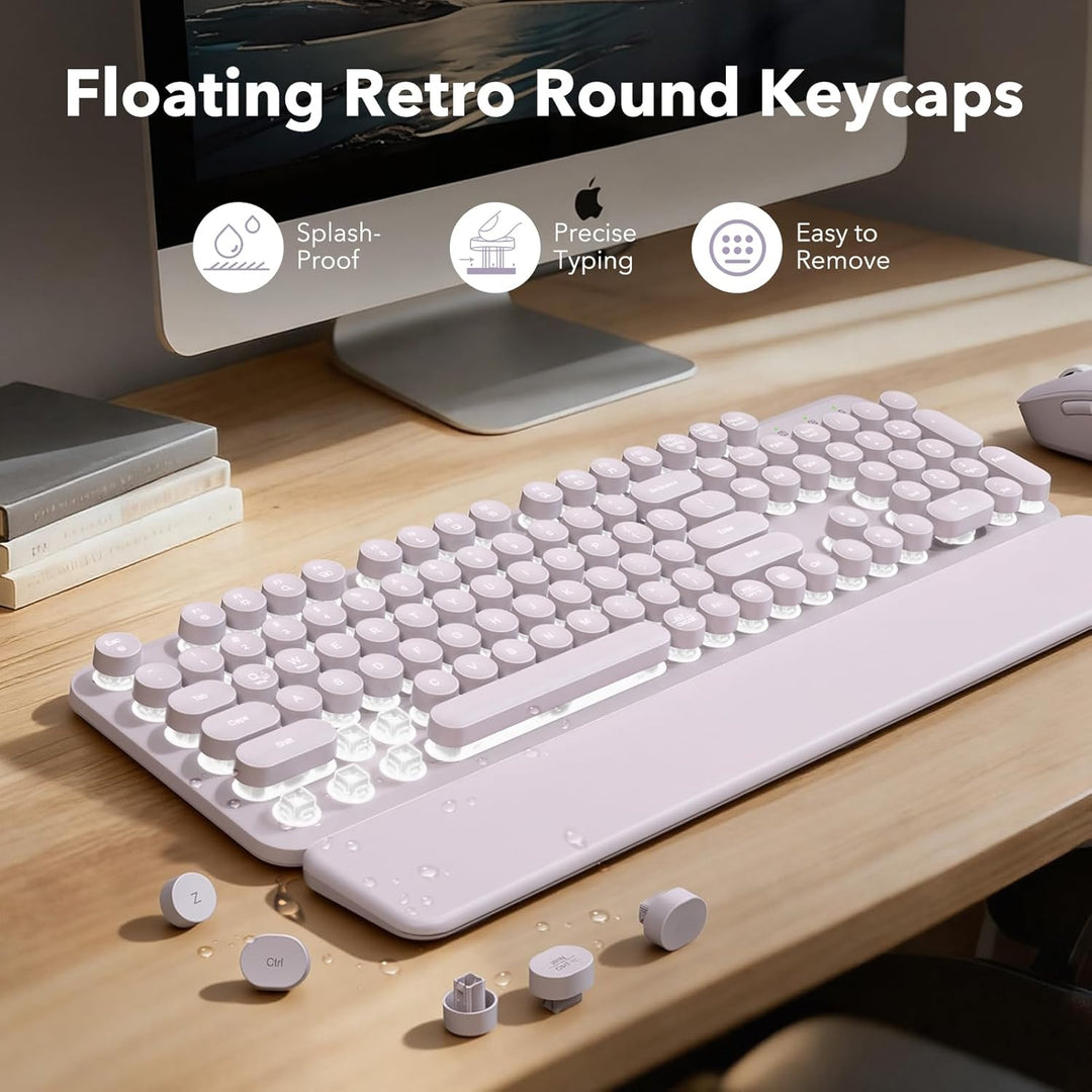 Combo de teclado y mouse inalámbricos, teclas redondas retroilumina...