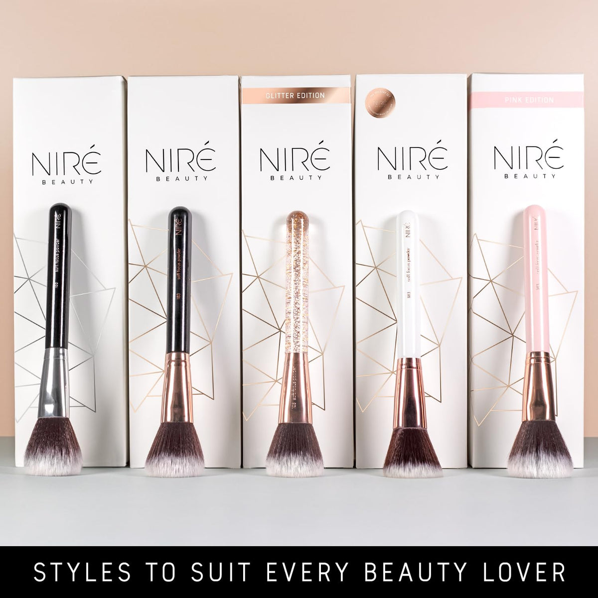 Niré Beauty Artistry Set de brochas de maquillaje profesionales, Negro y oro rosa.