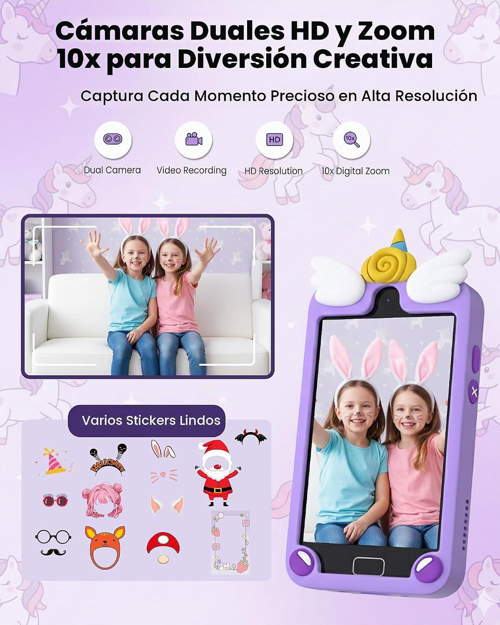 Teléfono inteligente para niños para niñas de 3 a 12 años, teléfonos de