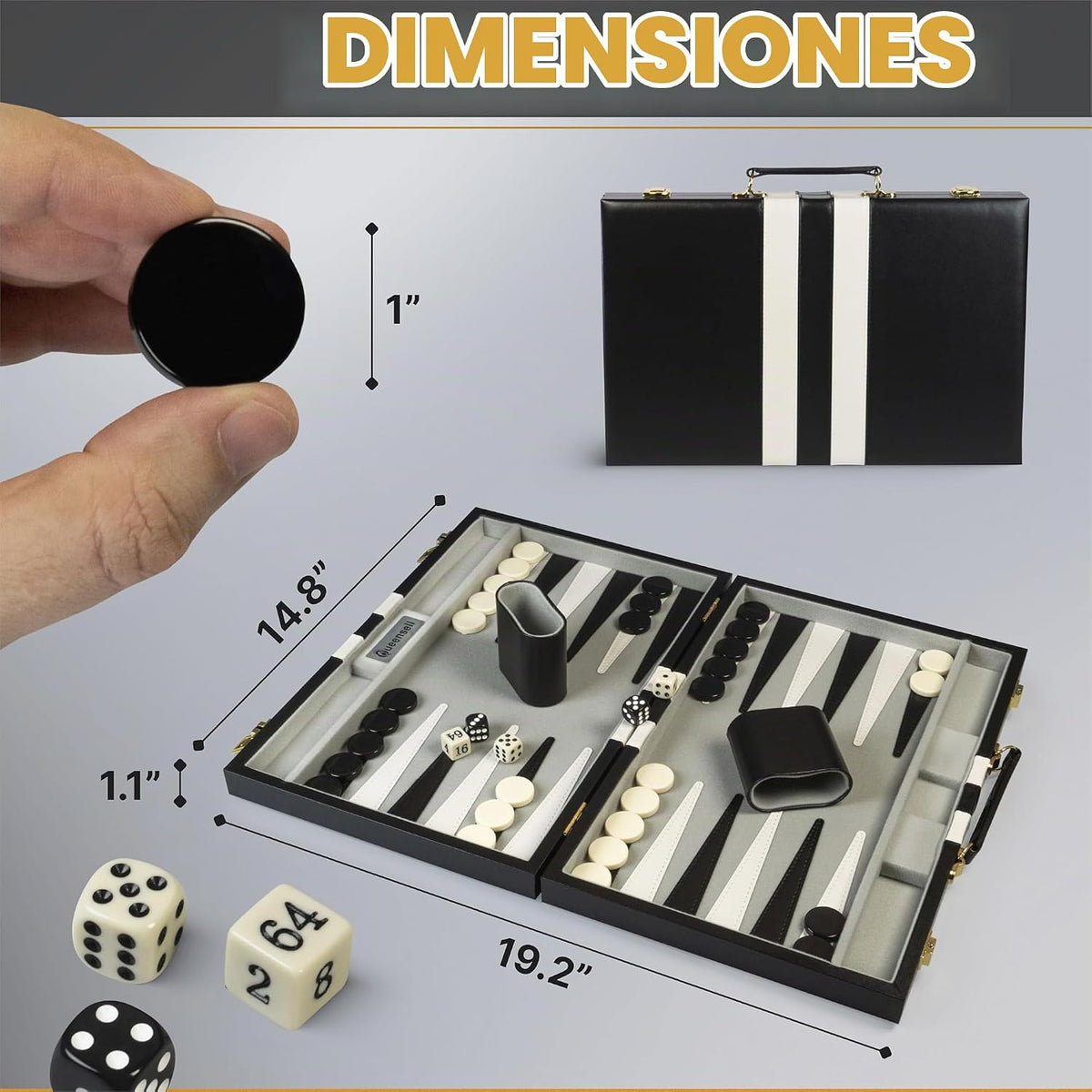 Juegos grandes de backgammon negro para adultos, juegos de mesa clásicos para 2 jugadores, adultos y niños, juego de backgammon premium de 15 pulgadas y 32 piezas de backgammon en funda de piel sintética de calidad