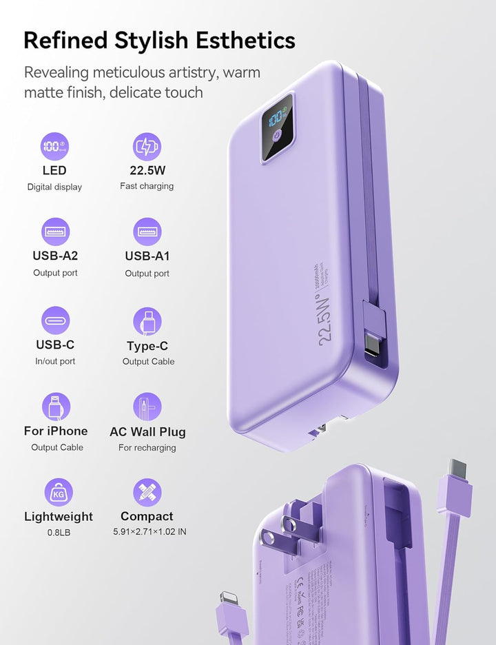 Portable Charger, 20000mAh 22.5W Fast Charging Power Bank with Buil...