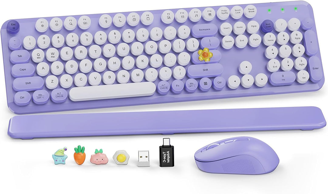 Combo de teclado y ratón inalámbricos, bonitas teclas redondas, tec...