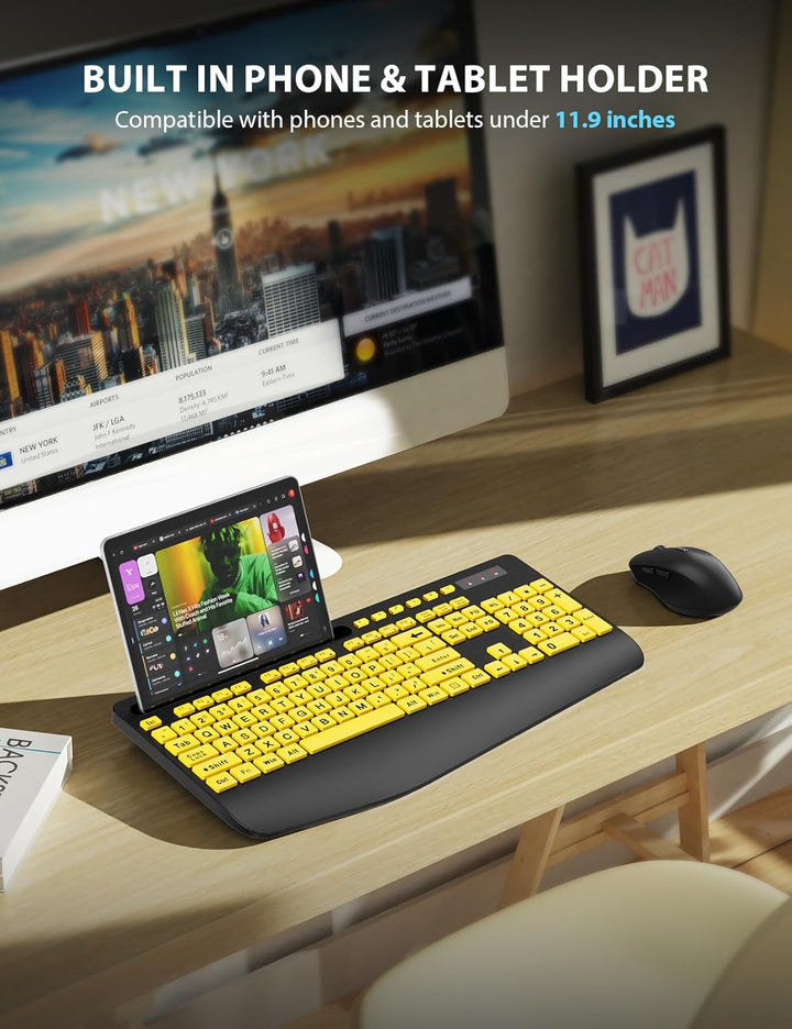 Combo de teclado y mouse inalámbricos - Teclado ergonómico de letra...