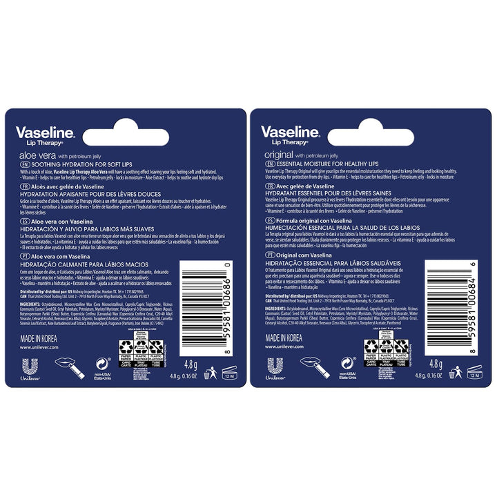 Vaseline Paquete de 4 variedades de terapia de labios, bálsamo labi...