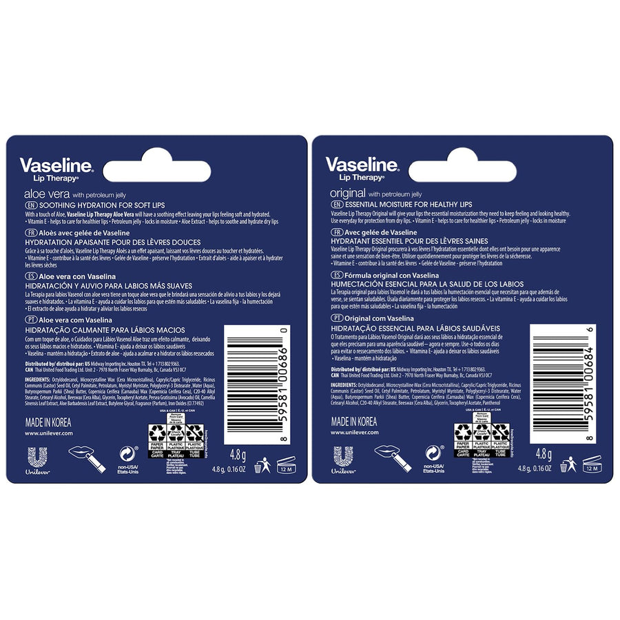Vaseline Paquete de 4 variedades de terapia de labios, bálsamo labi...