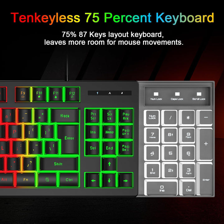 BlueFinger Combo de teclado RGB para juegos de 87 teclas y mouse re...