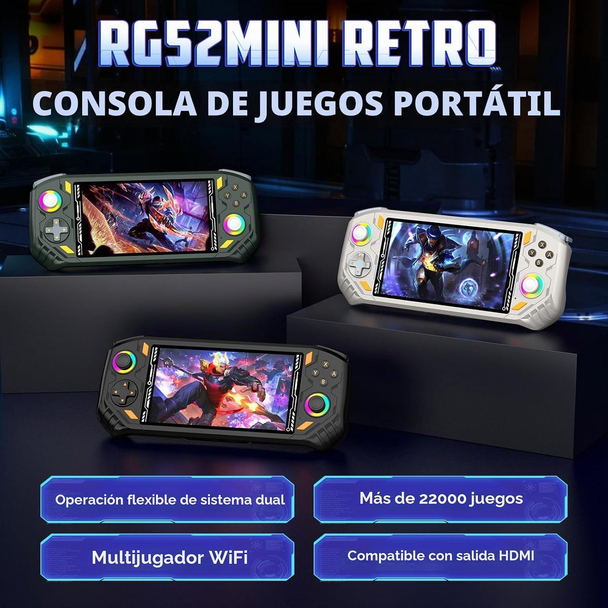 Consola de juegos portátil retro, pantalla IPS HD de 4.0 pulgadas, almacenamiento de 64 GB con más de 18,000 juegos clásicos, sistema Linux de cuatro núcleos RK3326, batería de 4000 mAh (negro 56 GB)
