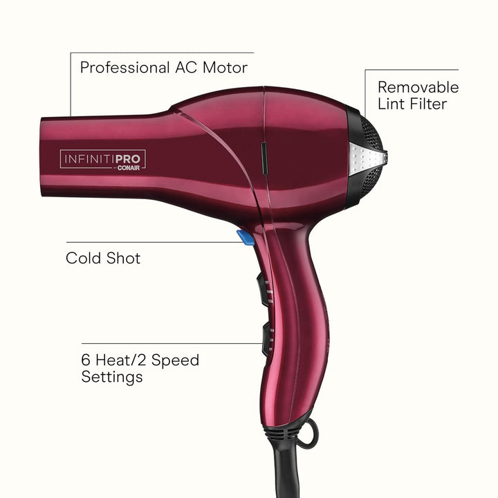 Secador de pelo Infiniti PRO CONAIR con difusor, motor AC profesion...