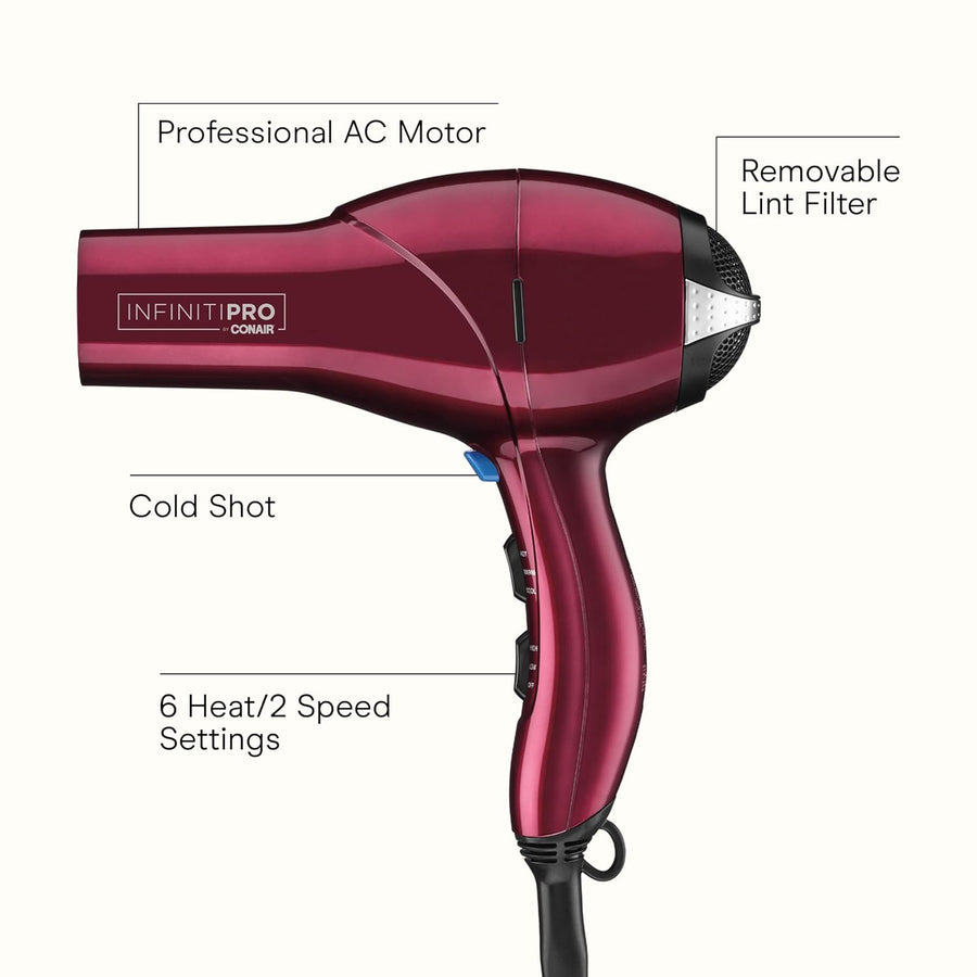 Secador de pelo Infiniti PRO CONAIR con difusor, motor AC profesion...