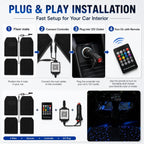 Alfombrillas LED para automóvil con control de aplicación, 100 modos de luz RGB, luces interiores de luz de estrellas de ajuste universal, impermeables, lavables, accesorios de automóvil para un