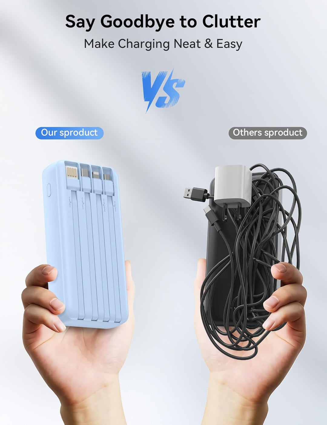 Nusyddy Cargador portátil de 20000 mAh integrado con 4 cables, bate...