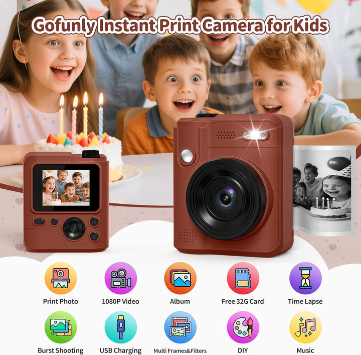 Gofunly Impresión instantánea de cámara para niños, juguete de cáma...