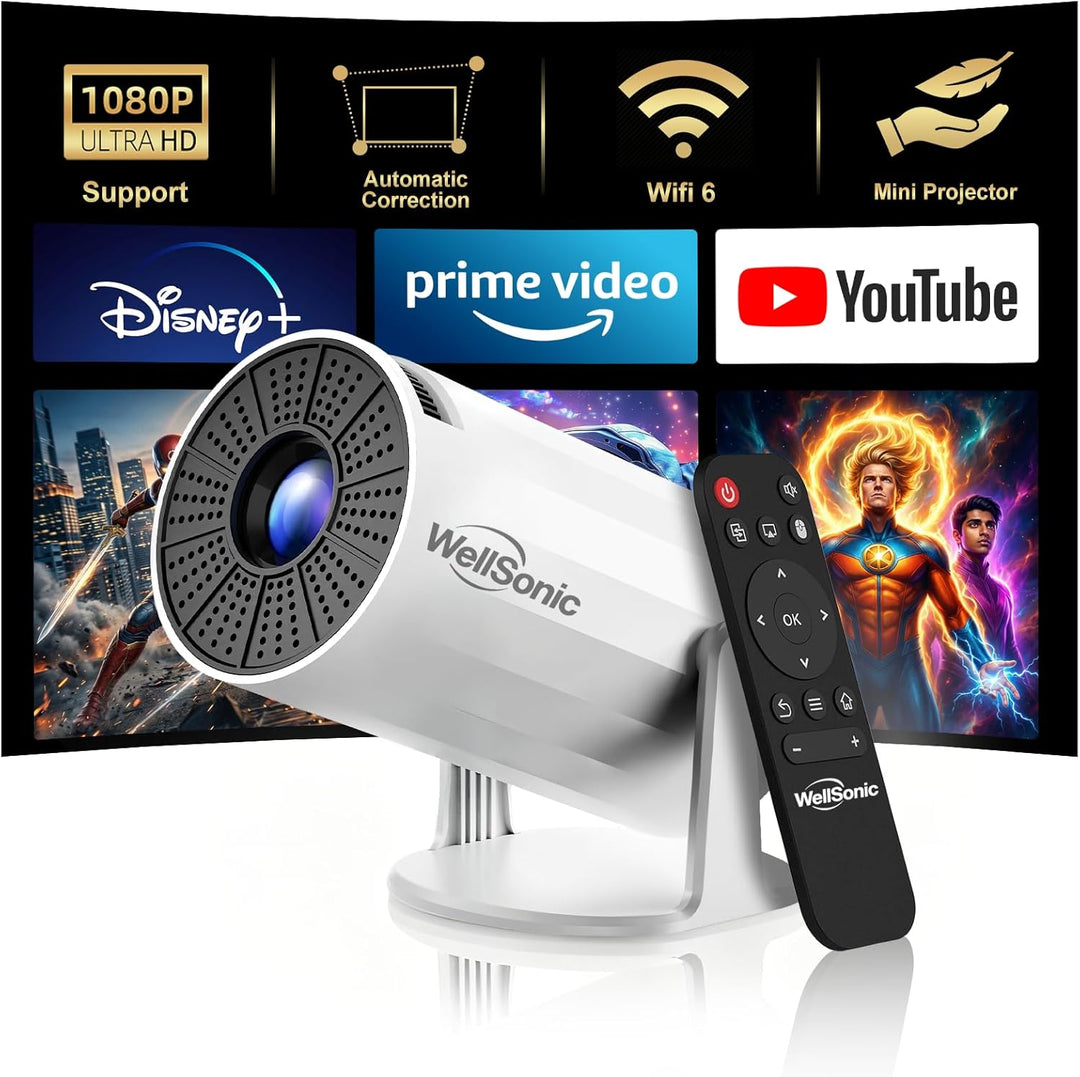 WellSonic Mini proyector con WiFi y Bluetooth, proyector de películ...
