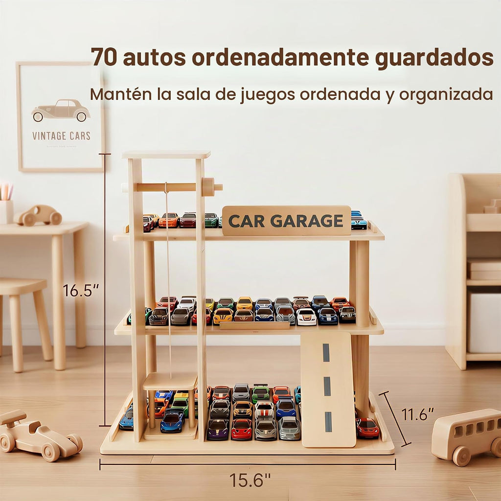 Vitrina de madera, estante de coche de juguete fundido a presión a