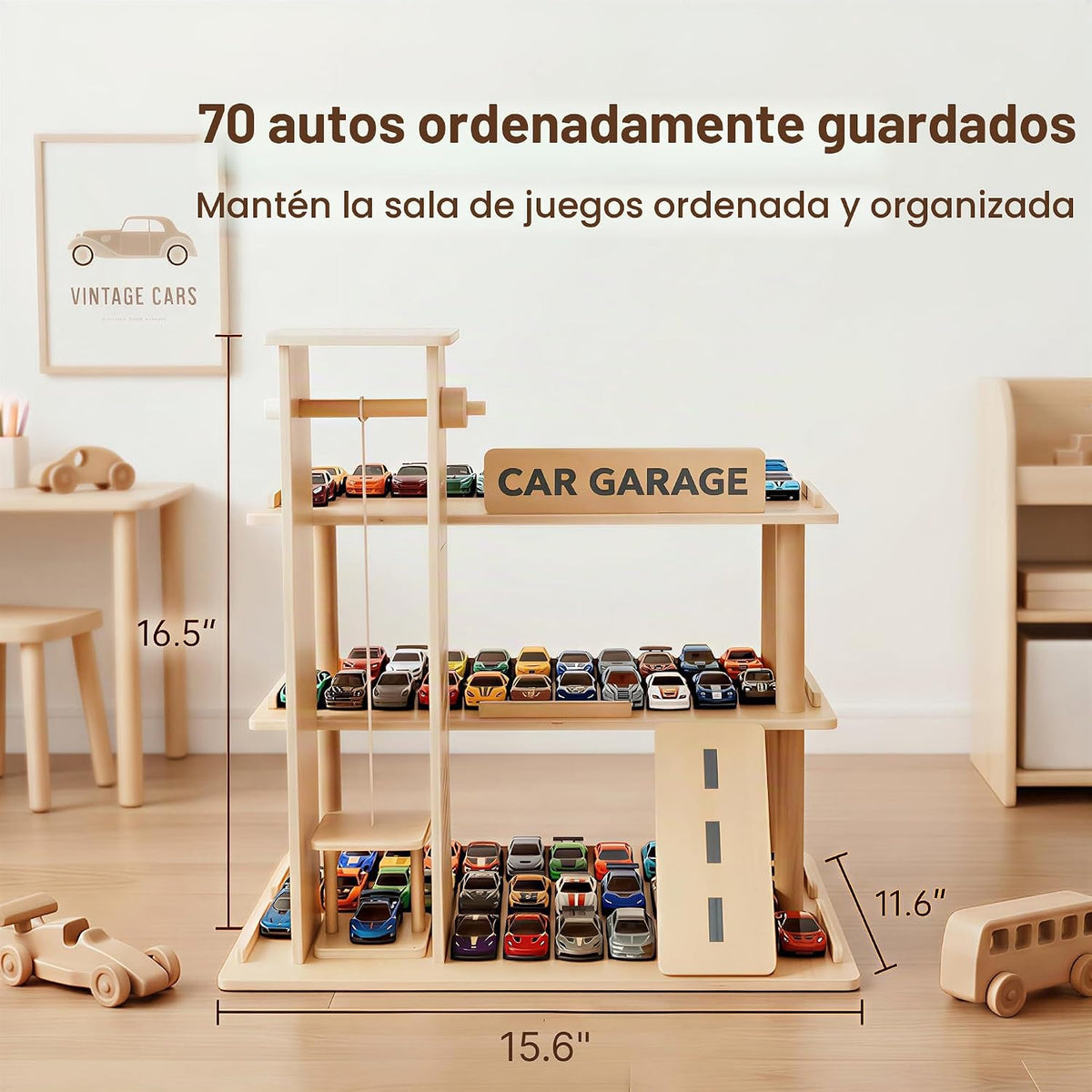 Vitrina de madera, estante de coche de juguete fundido a presión a