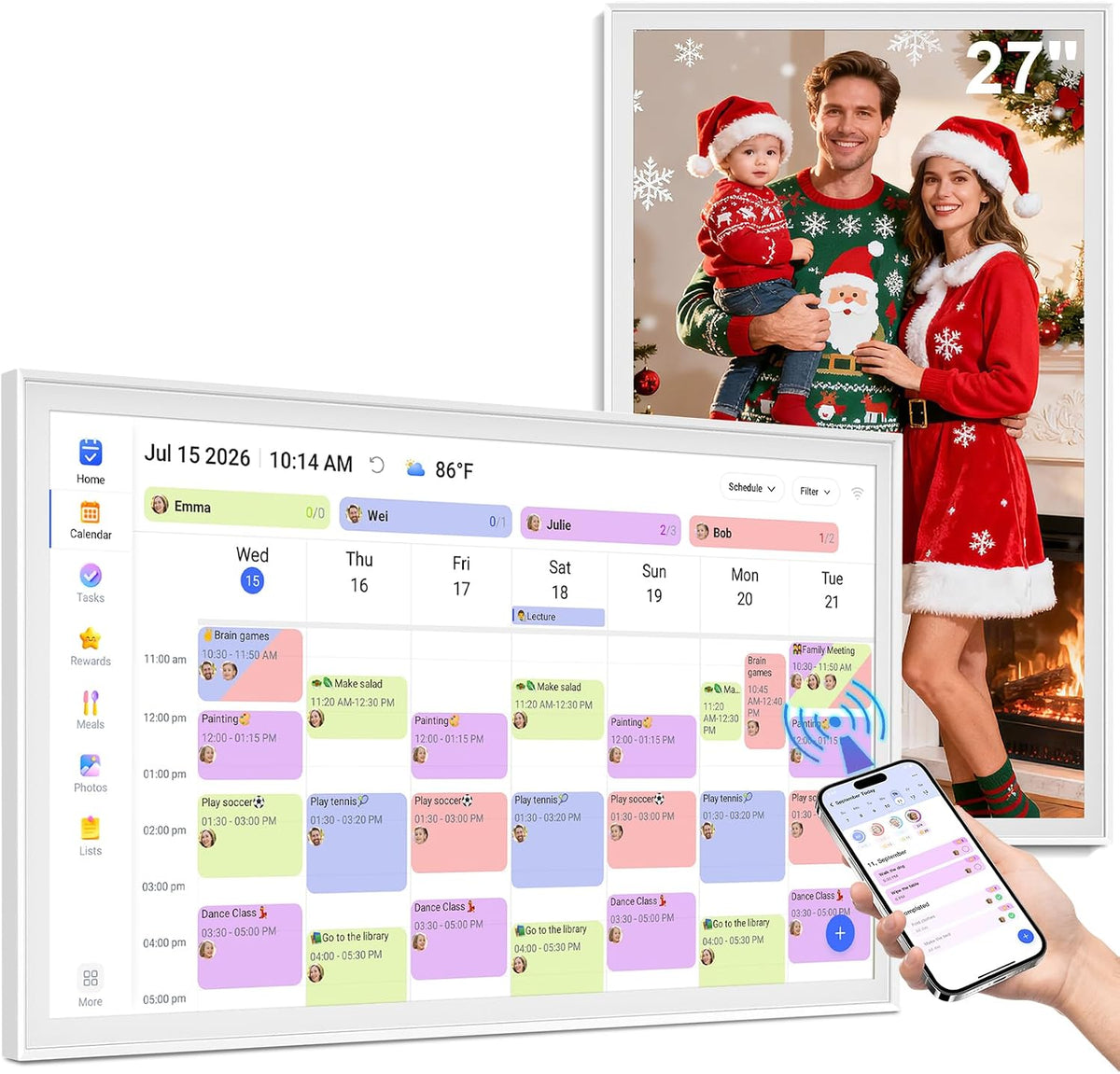 Calendario digital inteligente de 27 pulgadas, gráfico de tareas familiares