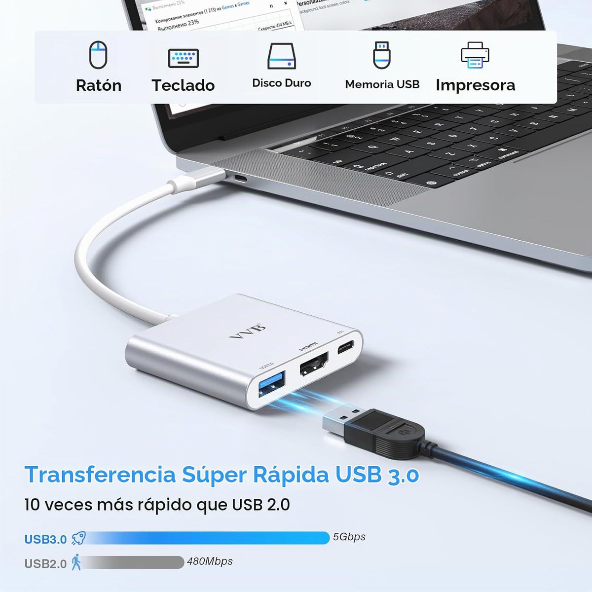 Adaptador USB C a HDMI,Adaptador USB-C Hub Multipuerto Convertidor...