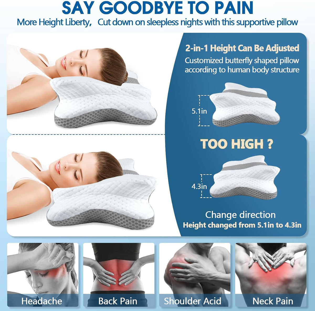 CHxxy Almohadas de espuma viscoelástica, almohada cervical para aliviar el