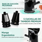 Rallador de queso giratorio de manivela, 5 cuchillas, trituradora de alimentos, picadora, base redonda de succión fuerte, accesorio de cocina con caja de almacenamiento para frutas y