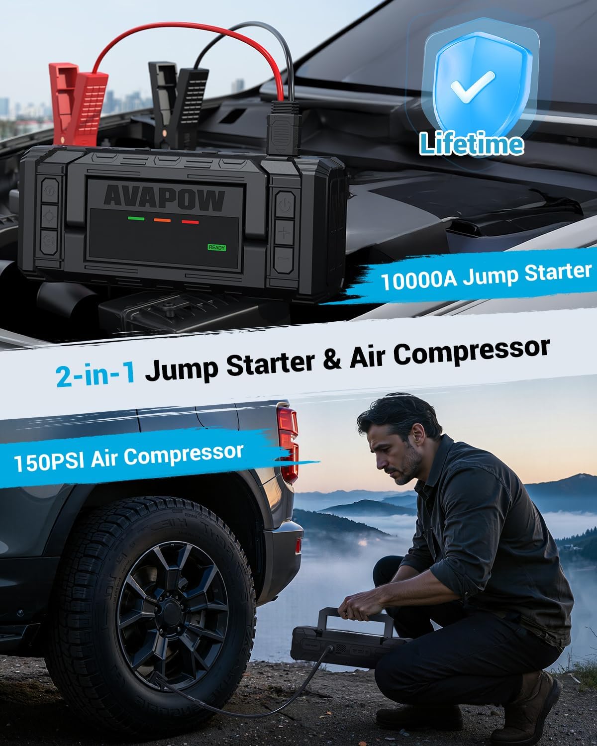AVAPOW 10000A Arrancador con compresor de aire, caja de salto portá...