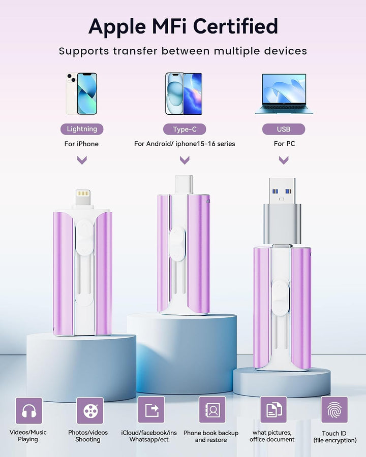 Unidad Flash Certificada MFi 256GB para iPhone Lápiz de Pulgar, USB...