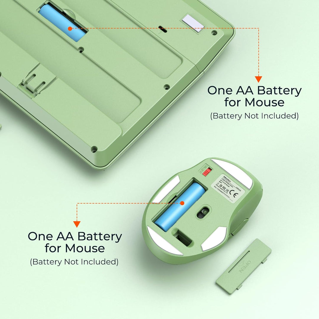 MEETION Teclado y mouse inalámbricos verdes, receptor USB de 2.4 G...