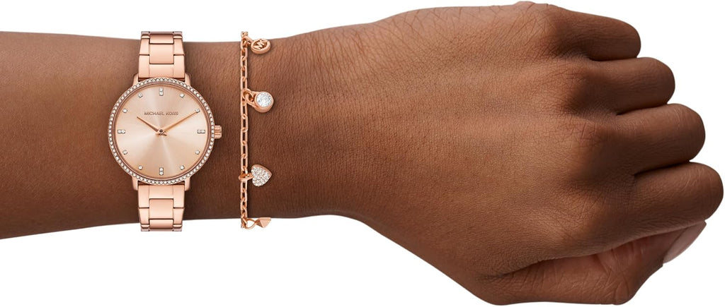 Reloj para mujer Michael Kors Pyper Two-Hand en acero inoxidable tono oro rosa (Modelo: MK7645SET)