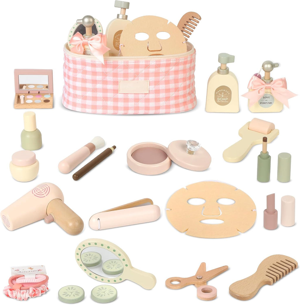 Juego de Maquillaje de Madera para Niños, Juego de Maquillaje de Simulación para Niños Pequeños, Kit de Maquillaje de Belleza para Niñas de 3, 4, 5, 6, 7 Años