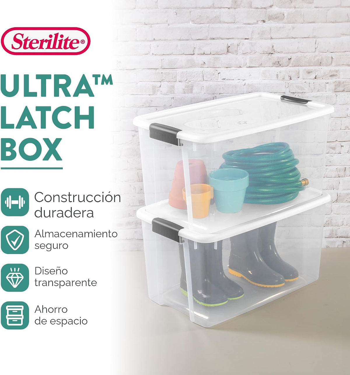Sterilite paquete de 12 unidades de contenedores de almacenamiento con pestillos ultra, contenedores con tapas, plástico transparente, 70 cuartos de galón - Contenedores de organización resistentes