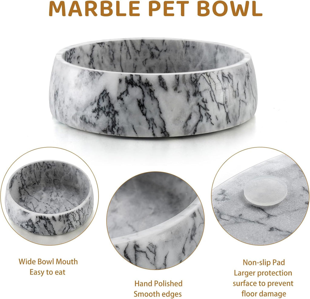 SAMAH Cuenco de mármol gris oscuro para perros, antideslizante y sin vuelcos, plato de piedra grande con peso, cuenco de agua de mármol natural para perros, fácil de limpiar, regalos para amantes de