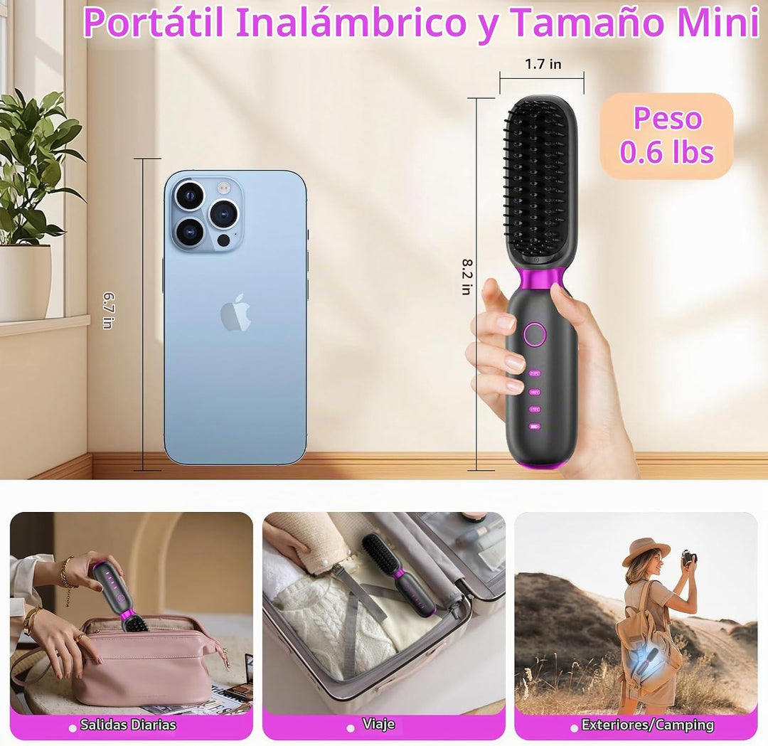 Cepillo alisador de pelo inalámbrico, mini peine caliente inalámbri...