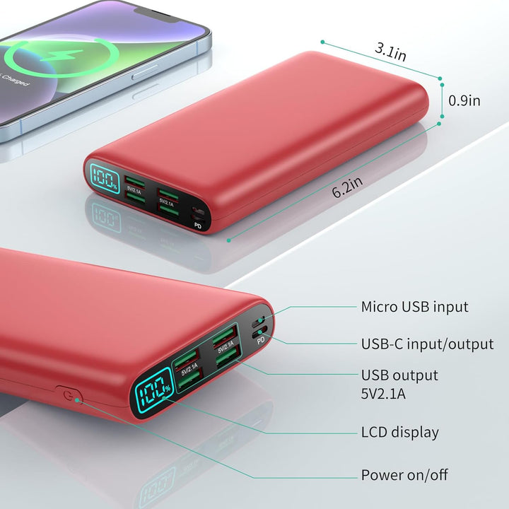 Cargador portátil de 38800 mAh con 5 salidas y 2 entradas, PD USB C...