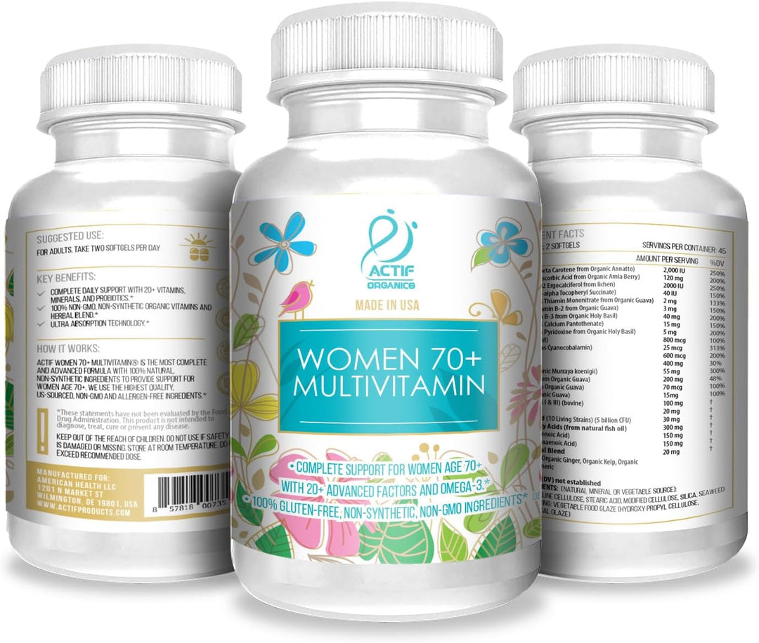 ACTIF Multivitamínico orgánico para mujeres mayores de 70 años con...