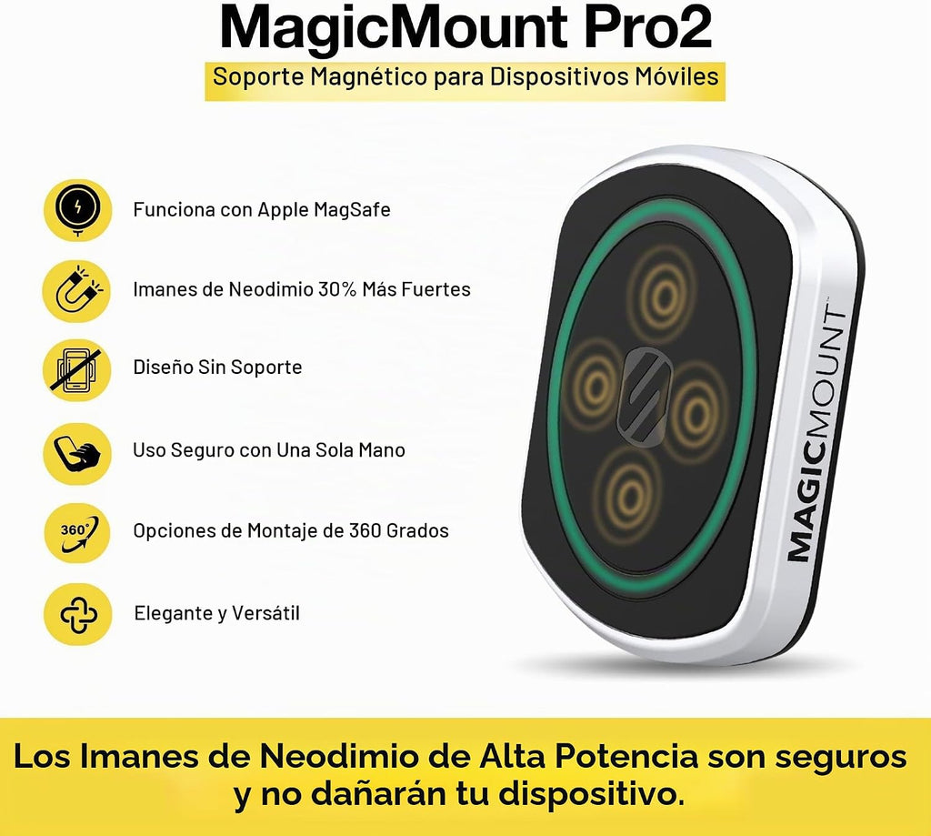 Scosche MP2WD-XTSP MagicMount Pro2 - Soporte magnético para teléfono de automóvil MagicMount Pro2 - Montura magnética definitiva para automóvil para parabrisas o tablero con ventosa - Compatible con