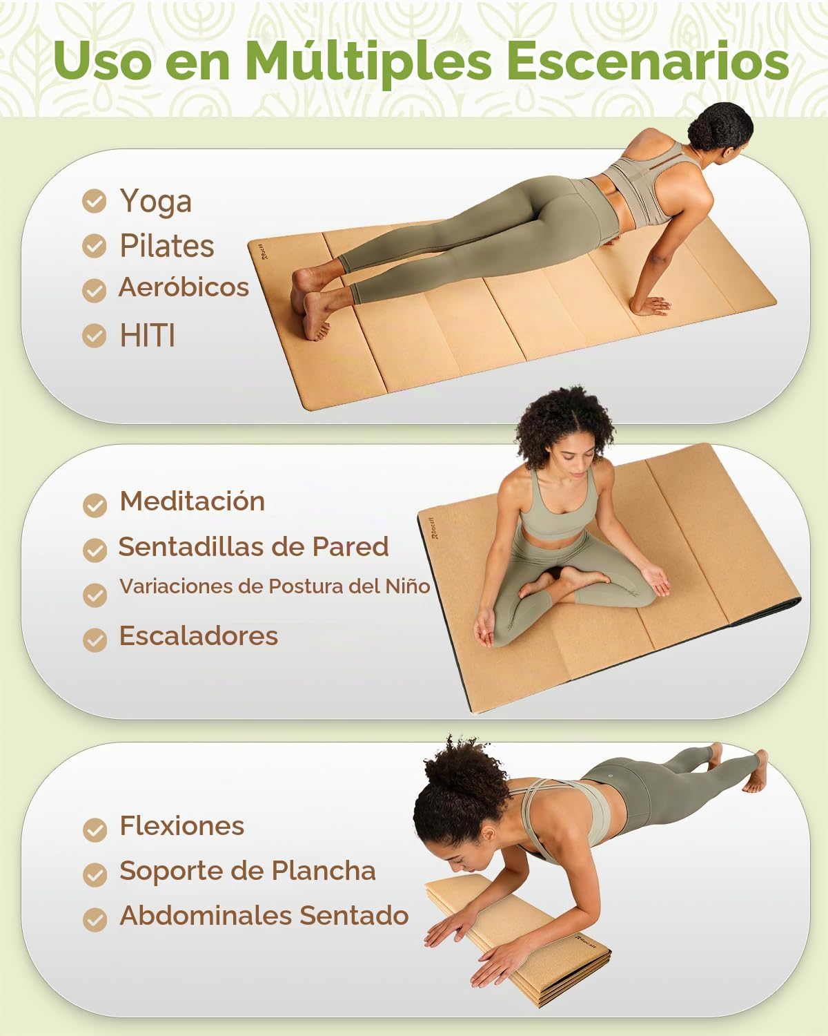 Rocalt Esterilla de yoga plegable de corcho, 0.197 in, antideslizante, 69 x