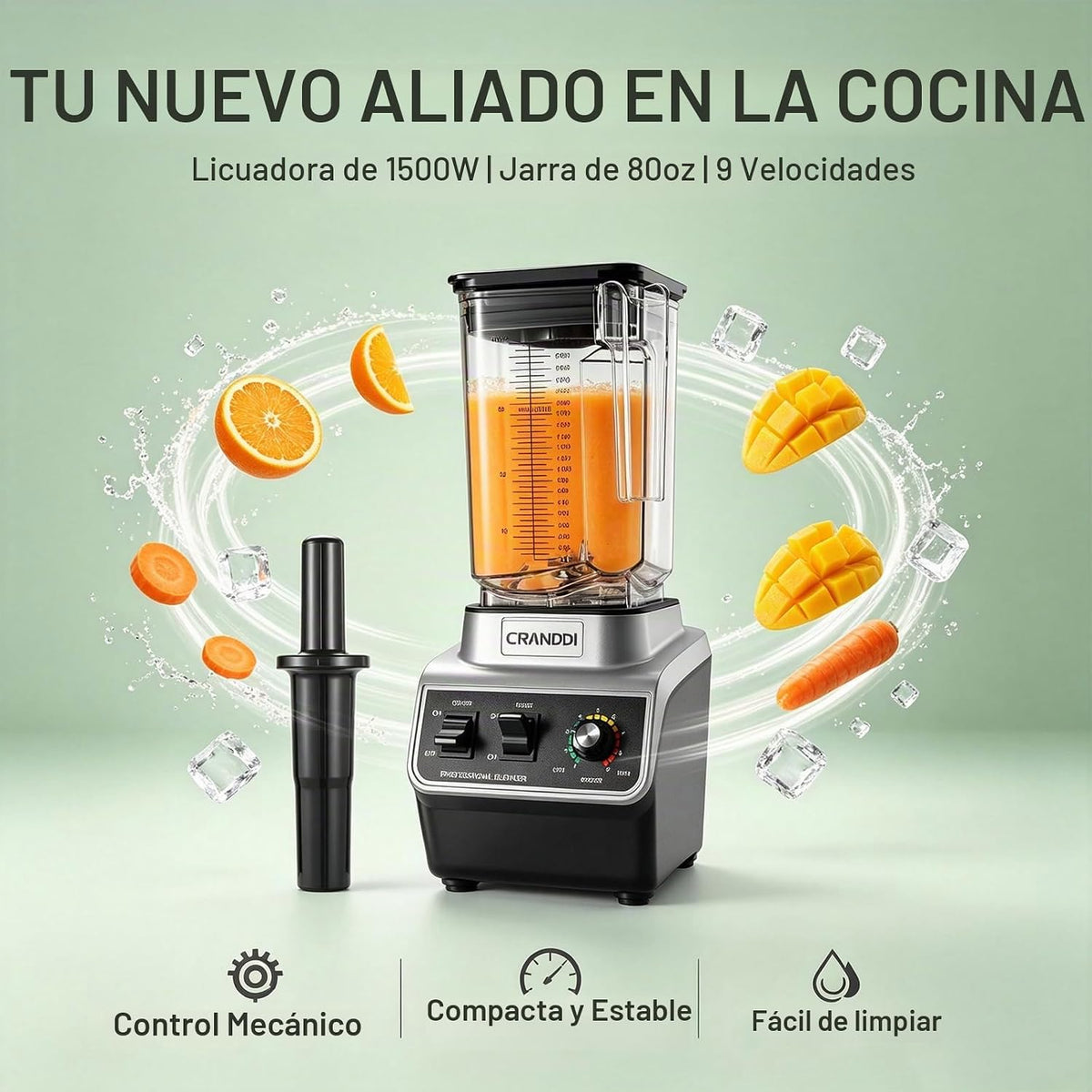 Batidora profesional de batidos, licuadoras de encimera de 80 onzas para batidos, batidos y trituración de hielo, licuadora de cocina comercial compacta de 1500 W con hoja de acero inoxidable, 120 V, K96