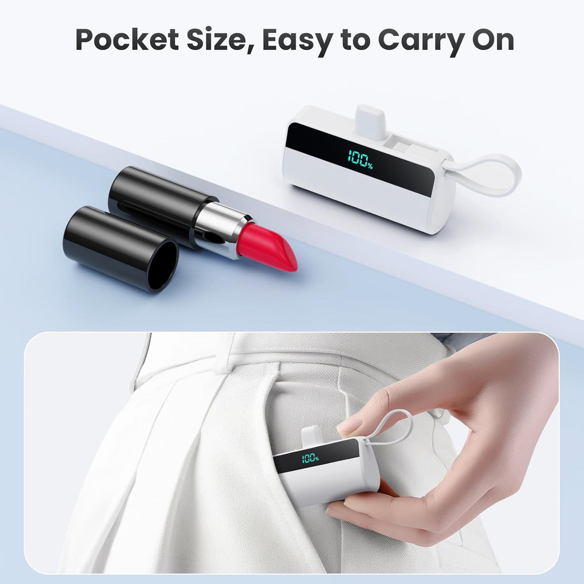 Cargador portátil mini para iPhone con cable USB C incorporado, bat...