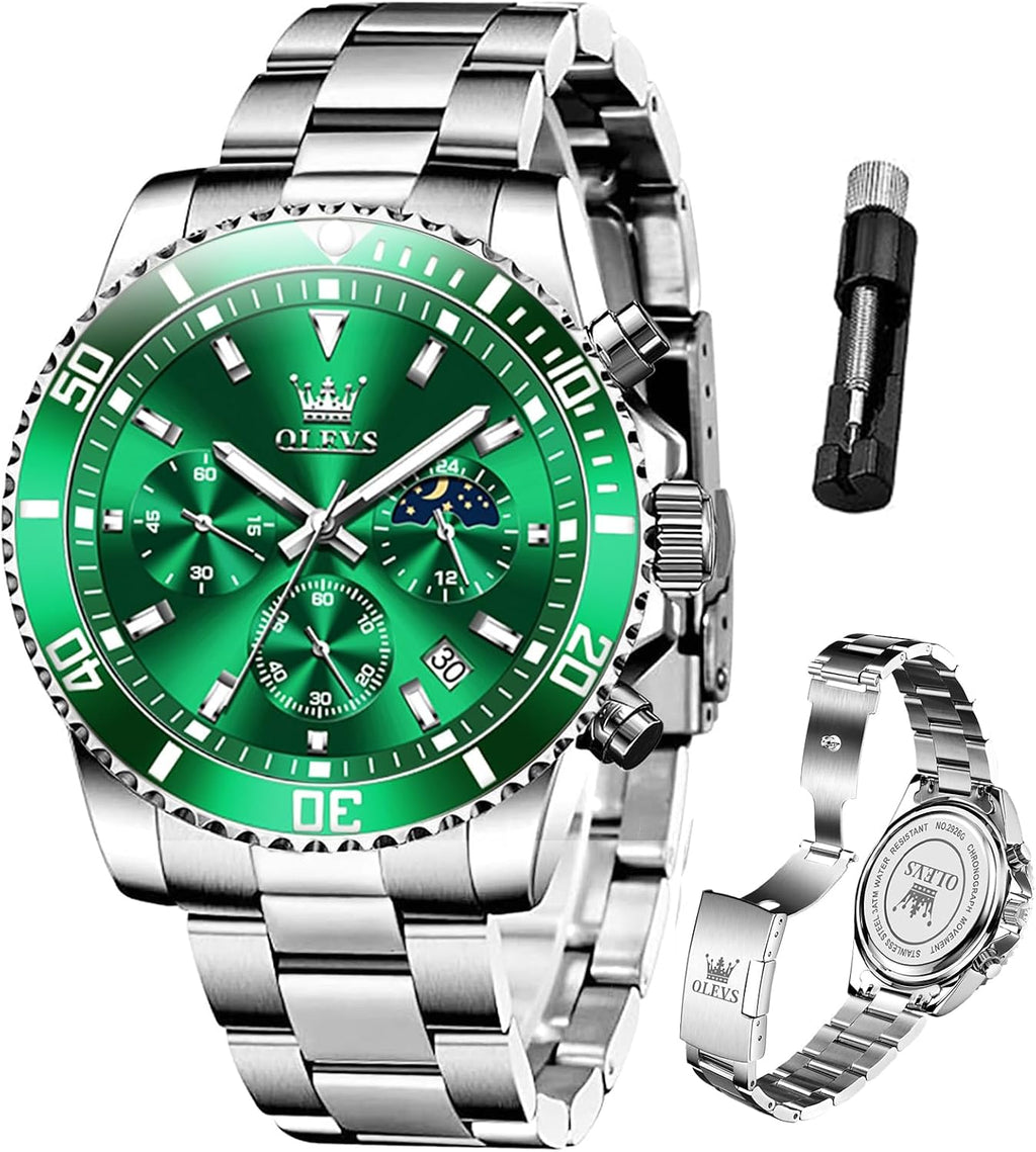 OLEVS Relojes para hombre, de cara grande, de acero inoxidable, resistente al agua, con fecha, analógicos, de cuarzo, modernos, de negocios, relojes de pulsera para hombre