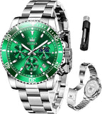 OLEVS Relojes para hombre, de cara grande, de acero inoxidable, resistente al agua, con fecha, analógicos, de cuarzo, modernos, de negocios, relojes de pulsera para hombre