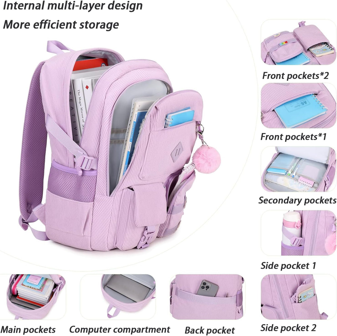BLUWEI Mochila para laptop para niñas, mochila de pana para adolesc...