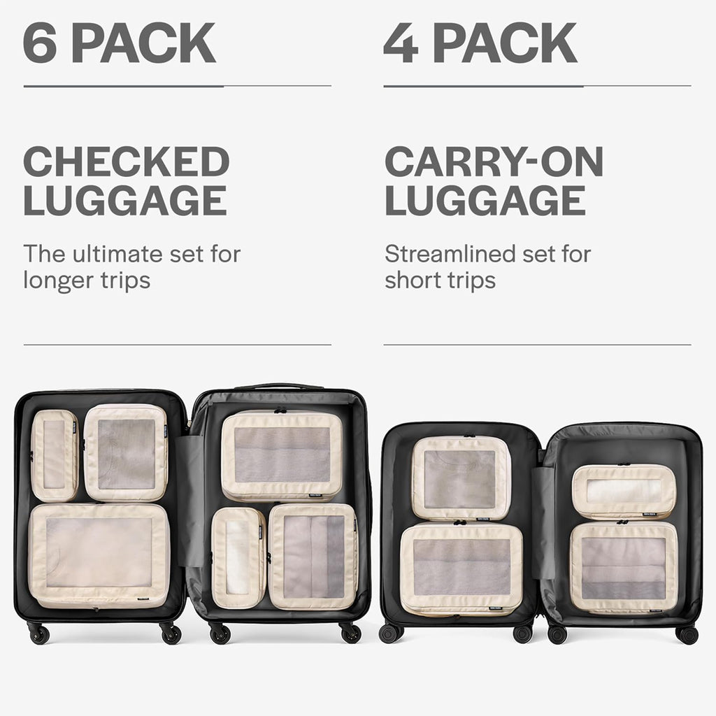 Cubos de embalaje de compresión para viajes, bolsas organizadoras de equipaje, cubos de embalaje con doble cremallera para maletas (paquete de 4, beige)