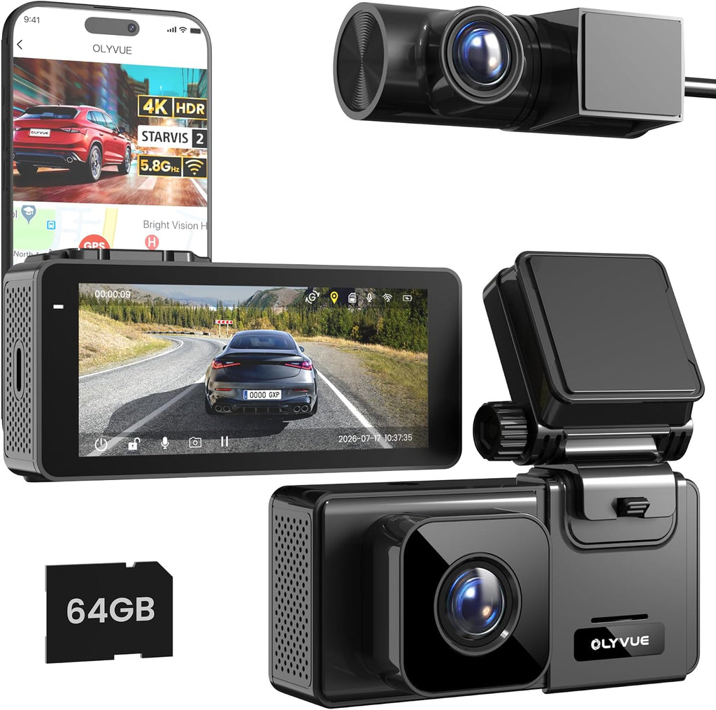Cámara de tablero frontal 4K trasera 2K Dual STARVIS 2 Sensores Cámara de coche, Super visión nocturna HDR inalámbrica pequeña cámara de tablero grabadora de conducción, 5.8G WI-FI descarga