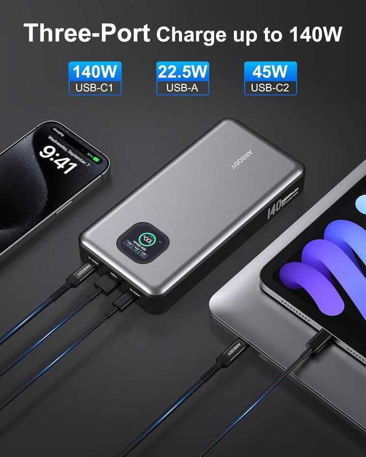 Cargador portátil de 140W, 25000mAh con pantalla digital inteligent...