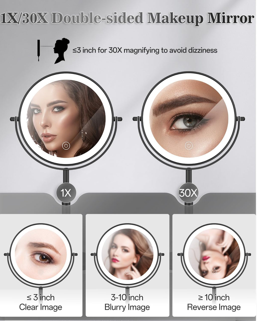 Espejo de maquillaje iluminado de 8 pulgadas con luz, espejo ajustable de