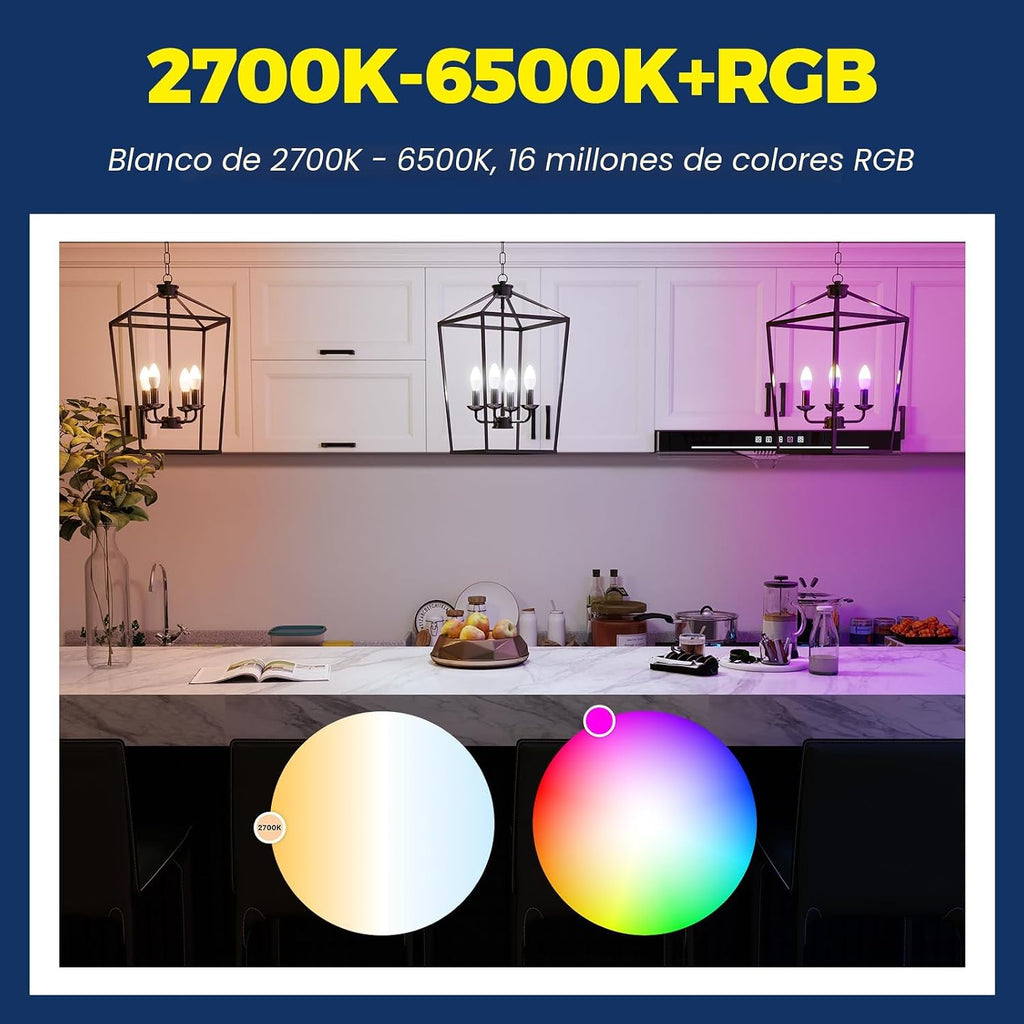 E12 Smart Bulbs 60W Funcionan con Alexa/Google Home, Pack de 3