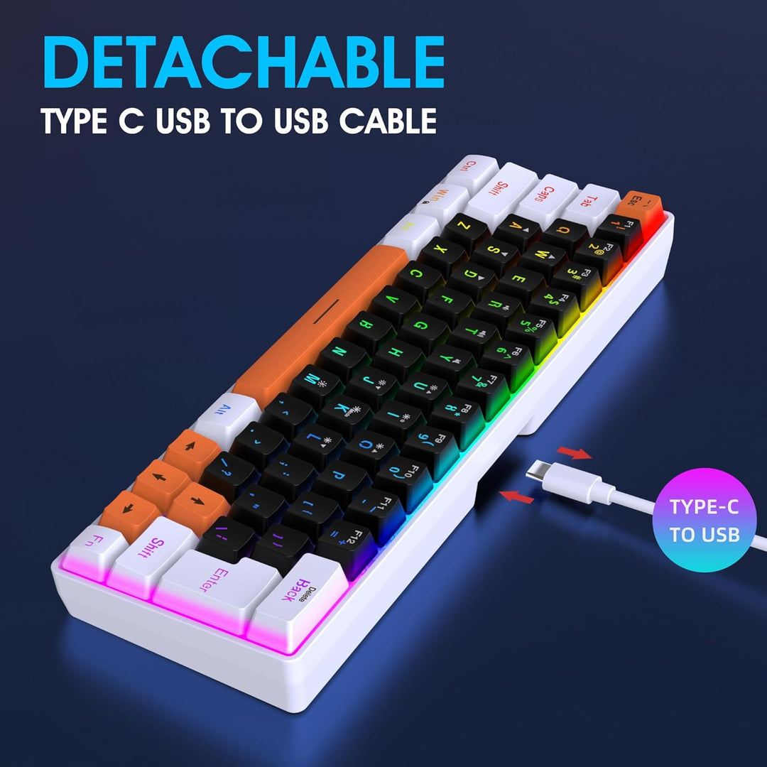 Snpurdiri 60 Percent Wired Gaming Keyboard, 63 Keys RGB Backlit Sma...
